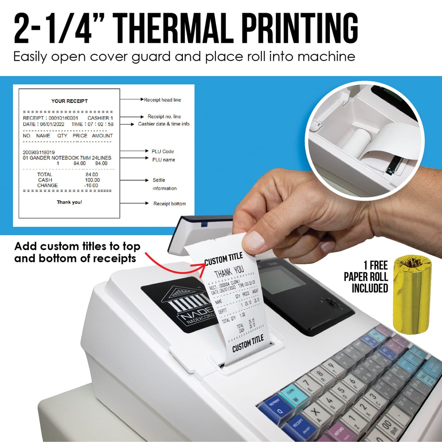 Nadex Coins CR360 Thermal-Print Electronic Cash Register, White