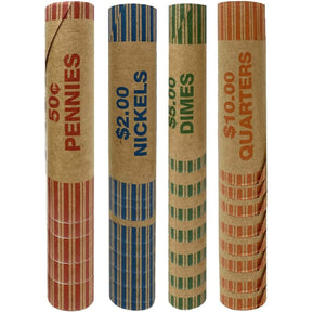 Nadex Coins 256 Assorted Preformed Crimped End Coin Roll Wrappers, 64 Each of Nickels, Dimes, Pennies, and Quarters