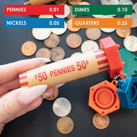 Nadex Coins Assorted Preformed Crimped-End Coin-Roll Wrappers with Color-Coded Coin-Wrapper Crimping Tool, 48 Pack