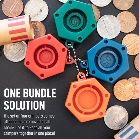 Nadex Coins Assorted Preformed Crimped-End Coin-Roll Wrappers with Color-Coded Coin-Wrapper Crimping Tool, 48 Pack