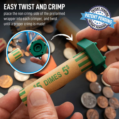 Nadex Coins Assorted Preformed Crimped-End Coin-Roll Wrappers with Color-Coded Coin-Wrapper Crimping Tool, 256 Pack