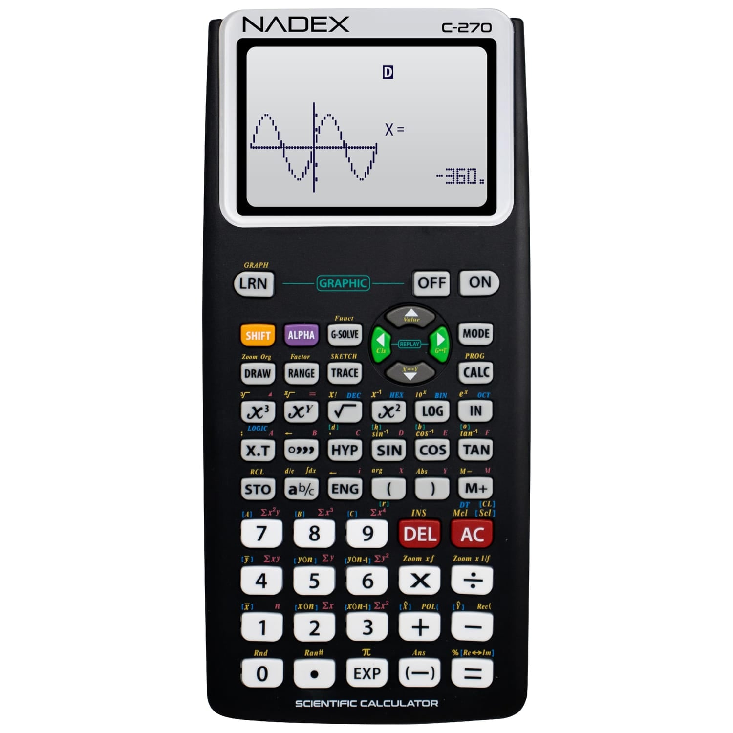 Nadex Coins C-270 Scientific Calculator with Black and White Graph Functions, Battery Powered, Black
