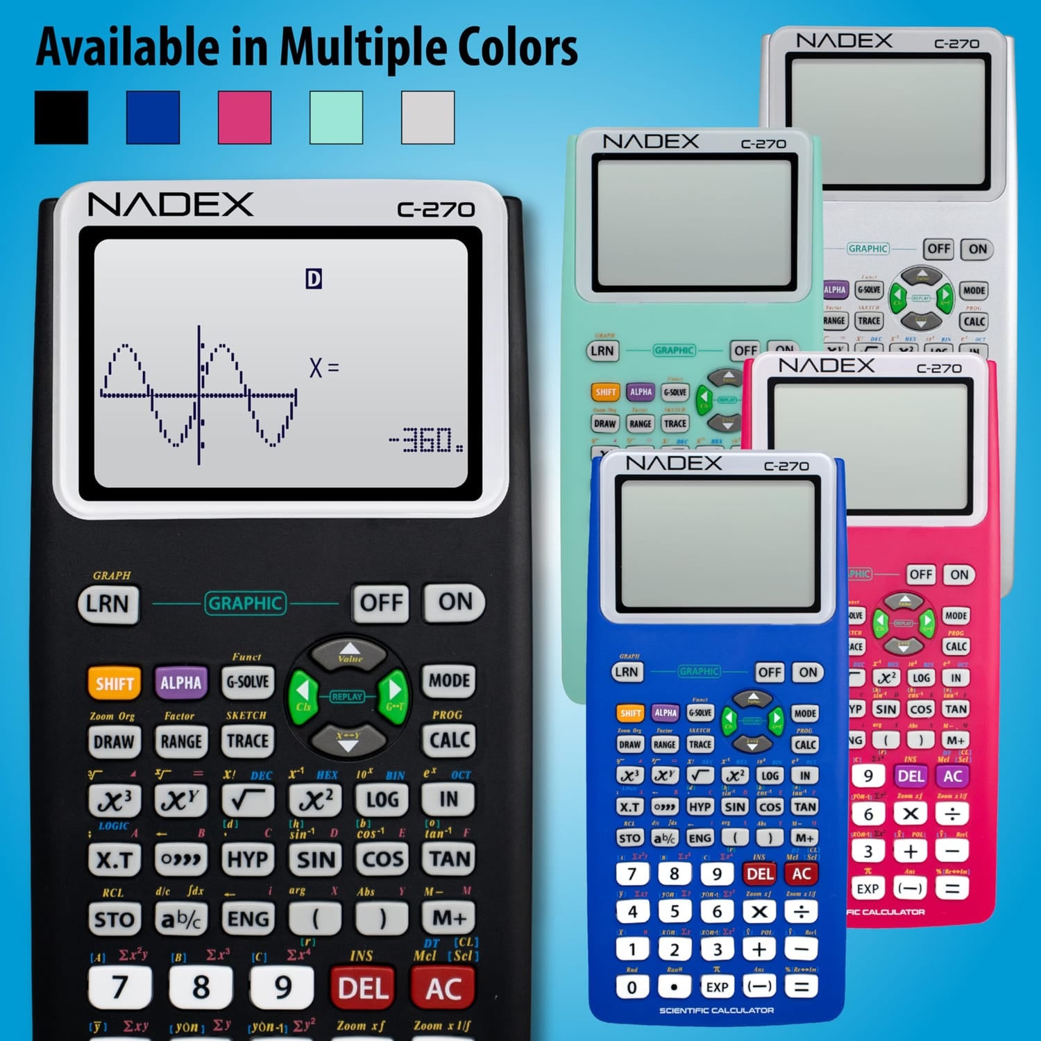 Nadex Coins C-270 Scientific Calculator with Black and White Graph Functions, Battery Powered, Black