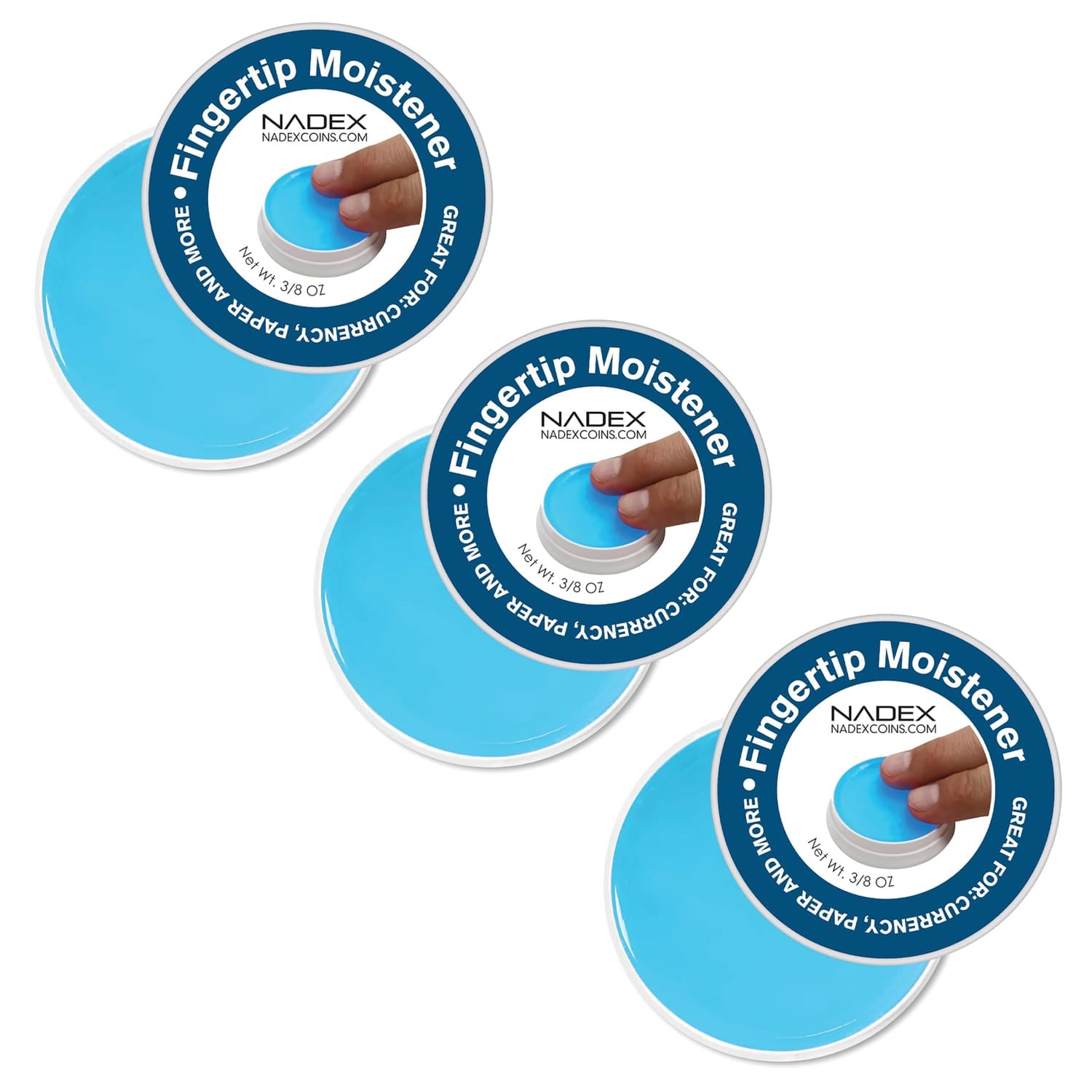 Nadex Coins Non-Slip Cash-Counting Fingertip Moistener Pads, 3 Pack, Blue