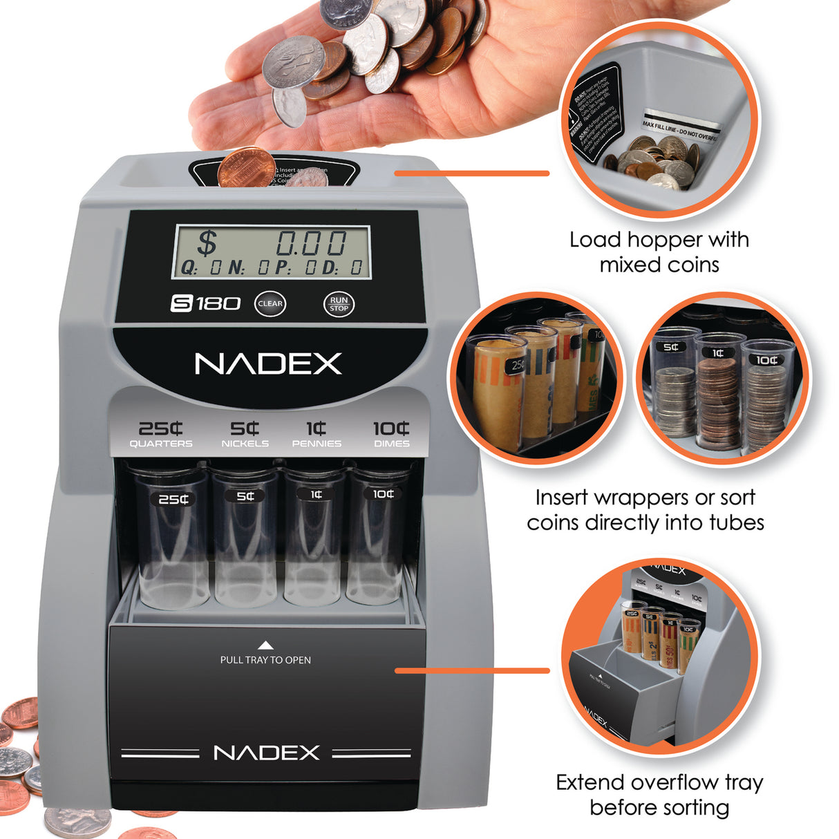 Nadex Coins S180 Digital Coin Counter, Sorter, and Wrapper