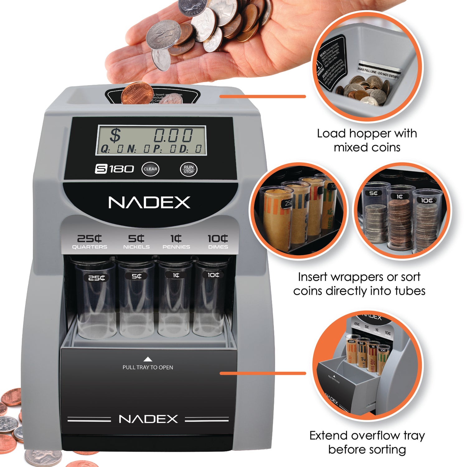 Nadex Coins S180 Digital Coin Counter, Sorter, and Wrapper