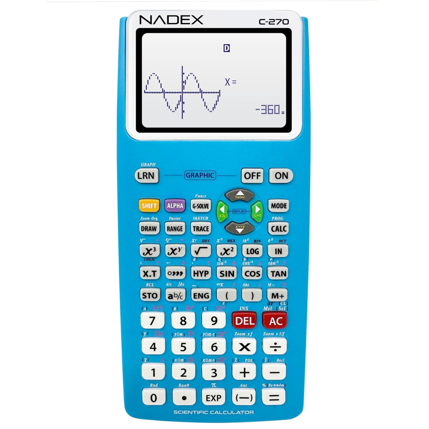 Nadex Coins C-270 Scientific Calculator with Black and White Graph Functions, Battery Powered, Blue
