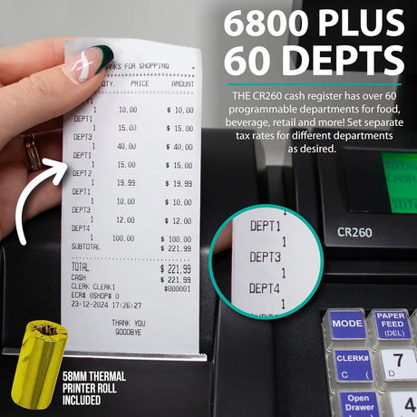 Nadex Coins CR260 Electronic Cash Register with Steel Drawer, Thermal Printer, Operator and Customer Displays, and User-Friendly Interface