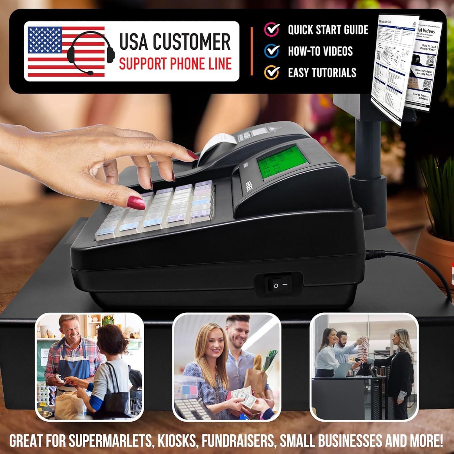 Nadex Coins CR260 Electronic Cash Register with Steel Drawer, Thermal Printer, Operator and Customer Displays, and User-Friendly Interface