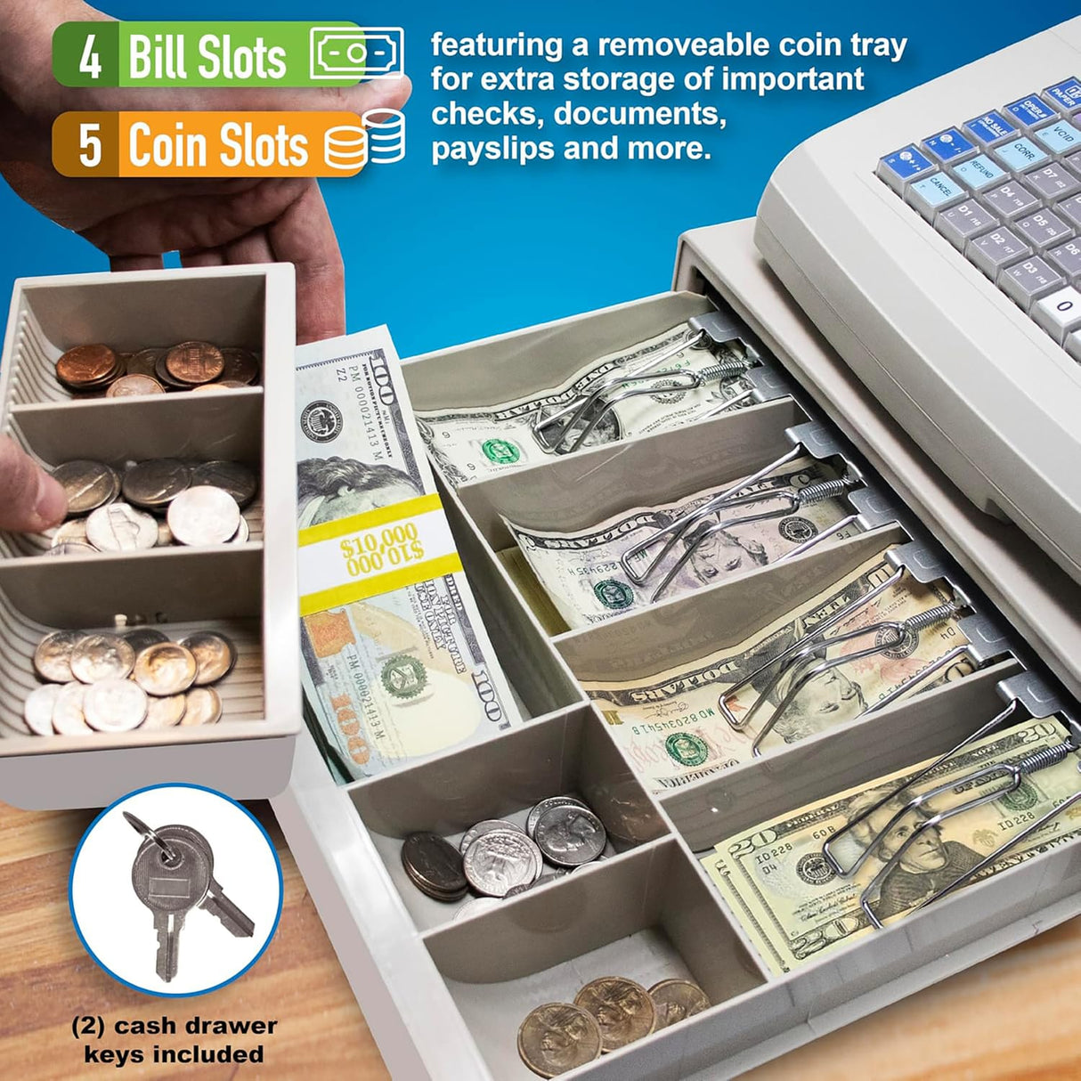 Nadex Coins CR318 POS Electronic Cash Register with Steel Drawer, Thermal Printer, and Multi-Clerk Support