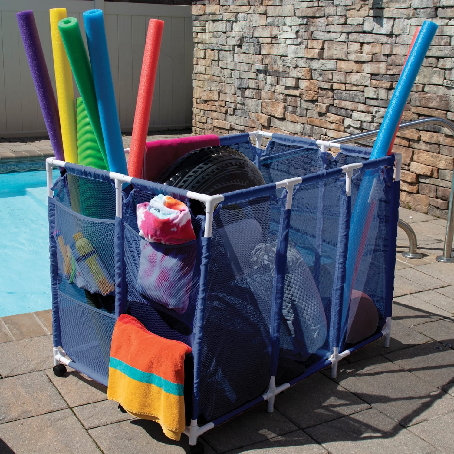 Pool Bins Pool Storage Mesh Rolling Organizer, Extra Large, 30.2 In. x 47.2 In. x 34 In., PB-X600