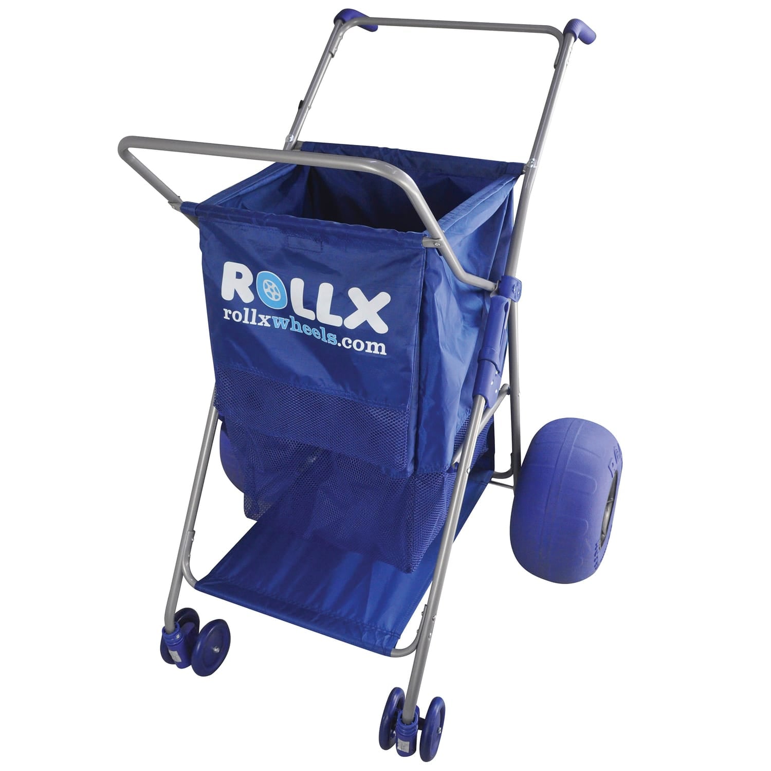 Rollx Foldable Beach Cart Storage Wagon with Big Balloon Wheels, Blue