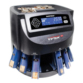 SafeTech Viper V395 Coin Counter, Sorter, and Wrapper, with 48 Preformed Wrappers and Dust Cover