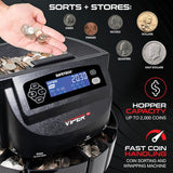 SafeTech Viper V395 Coin Counter, Sorter, and Wrapper, with 48 Preformed Wrappers and Dust Cover