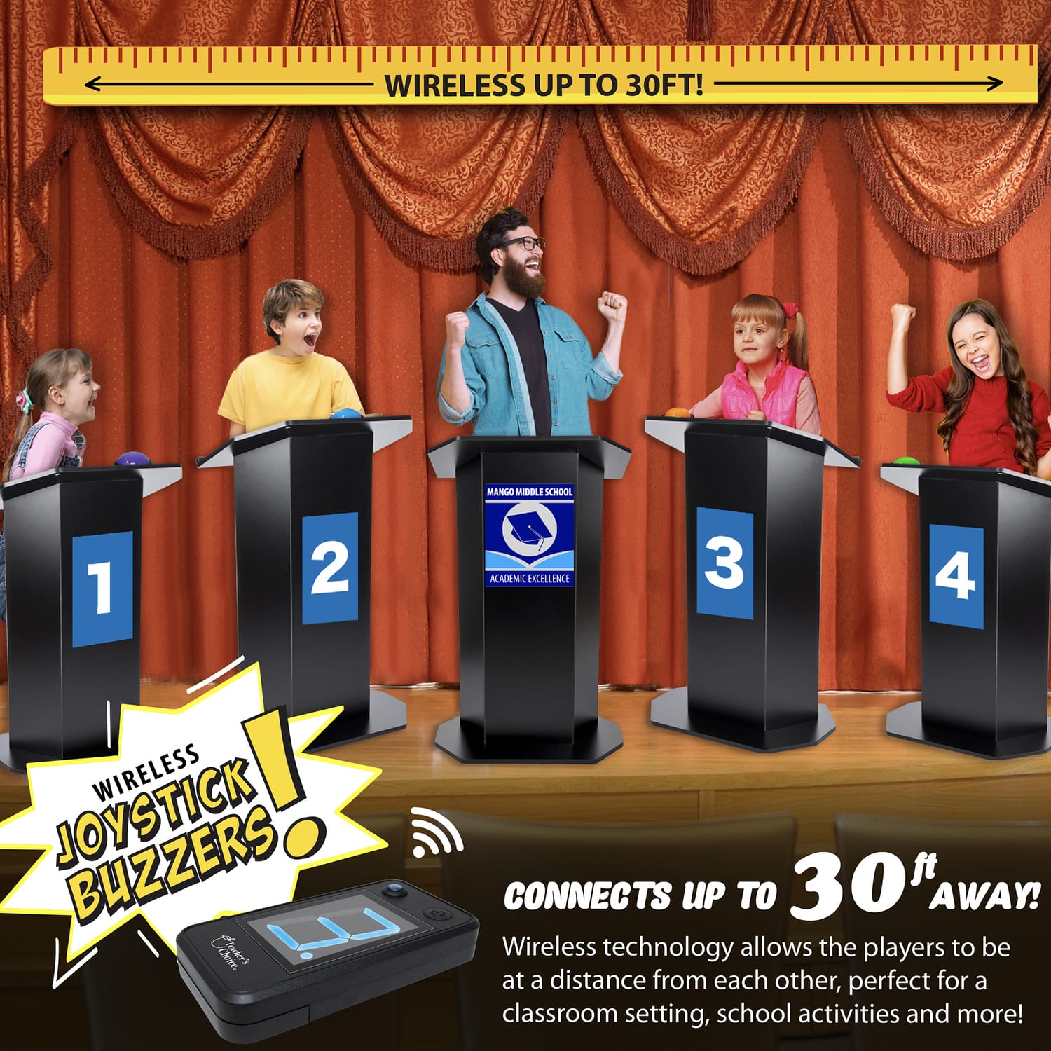 Teachers Choice Wireless Light-up Game Buzzer System, 4 Pack, 4 Pack