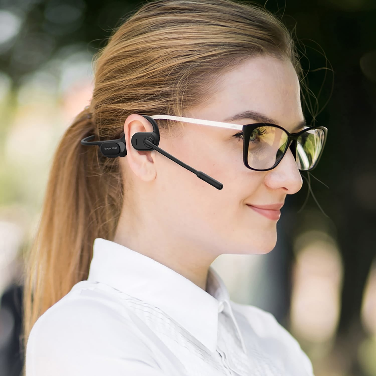 OPN Sound Chat Pro Bluetooth Open-Ear Headset with Flexible ENC Boom Mic and USB Dongle, up to 17 Hours Play Time, IPX5 Water-Resistant