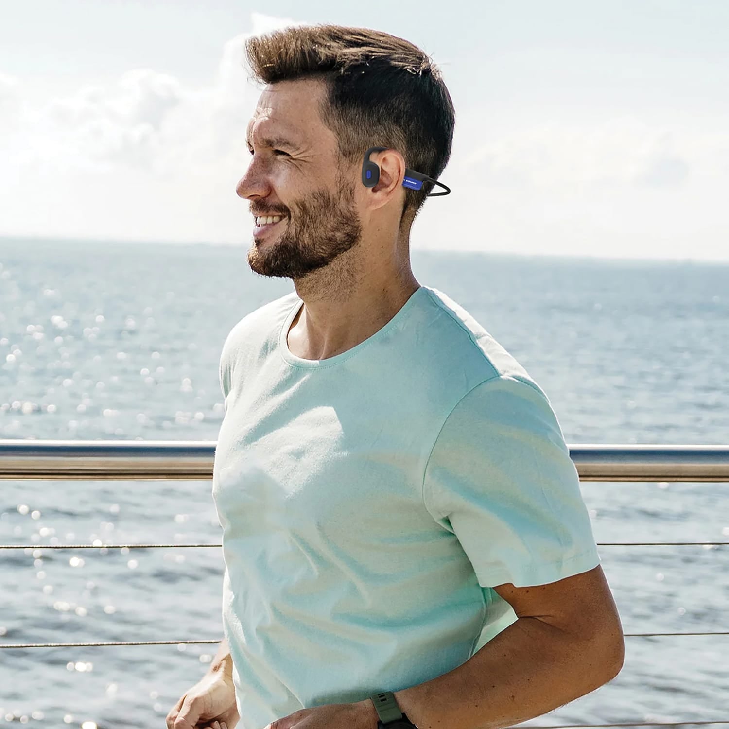 OPN Sound Mezzo+ Bluetooth Bone-Conduction Neckband Sports Headphones with Microphone, Black and Blue