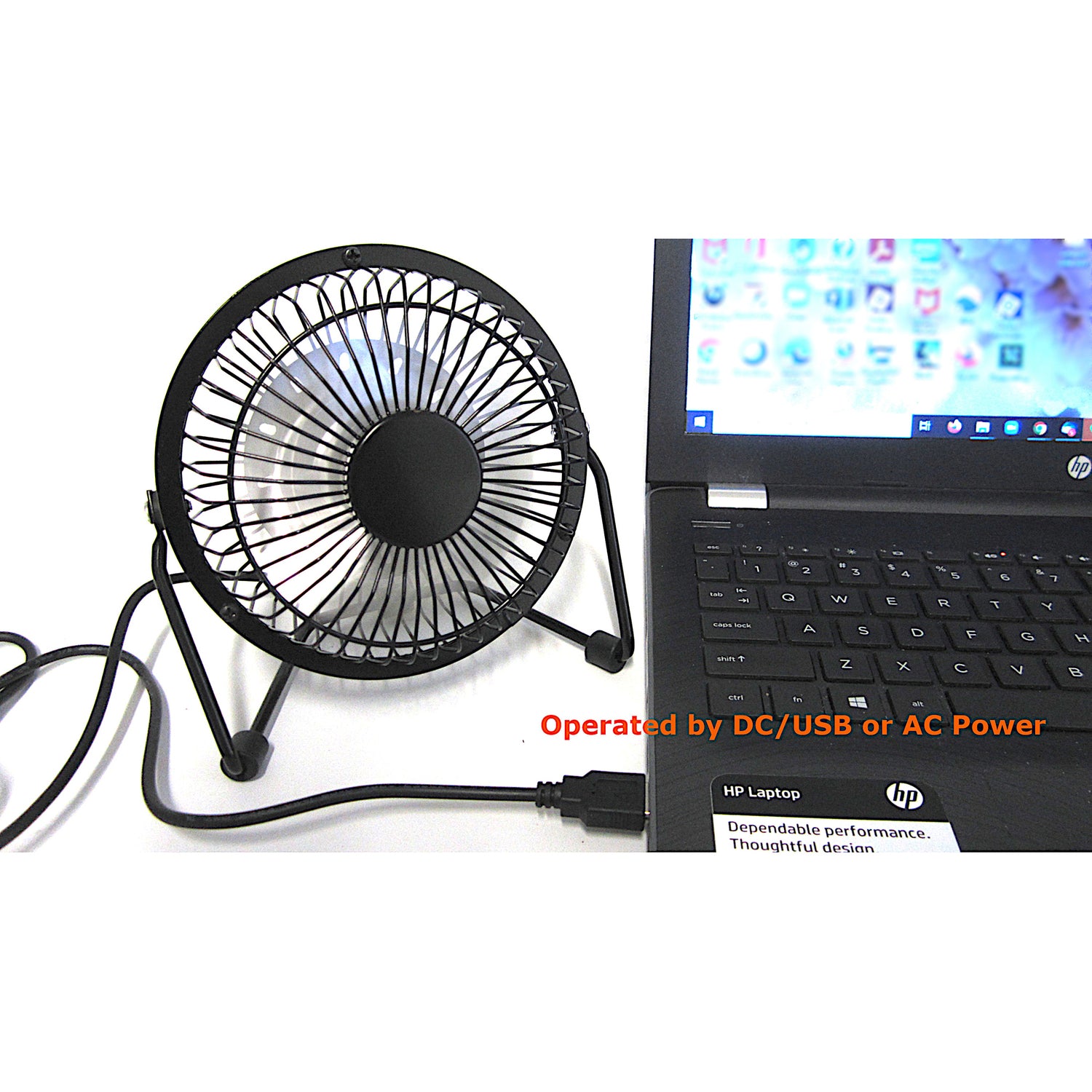 Optimus 4-In. Portable Personal Mini Fan, Single Speed, 37 CFM, 1 Blade, 360° Tilt, 2.5 Watts, USB/AC Powered, 48-In. USB Cable