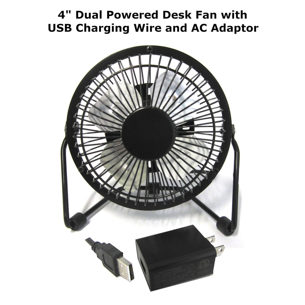 Optimus 4-In. Portable Personal Mini Fan, Single Speed, 37 CFM, 1 Blade, 360° Tilt, 2.5 Watts, USB/AC Powered, 48-In. USB Cable