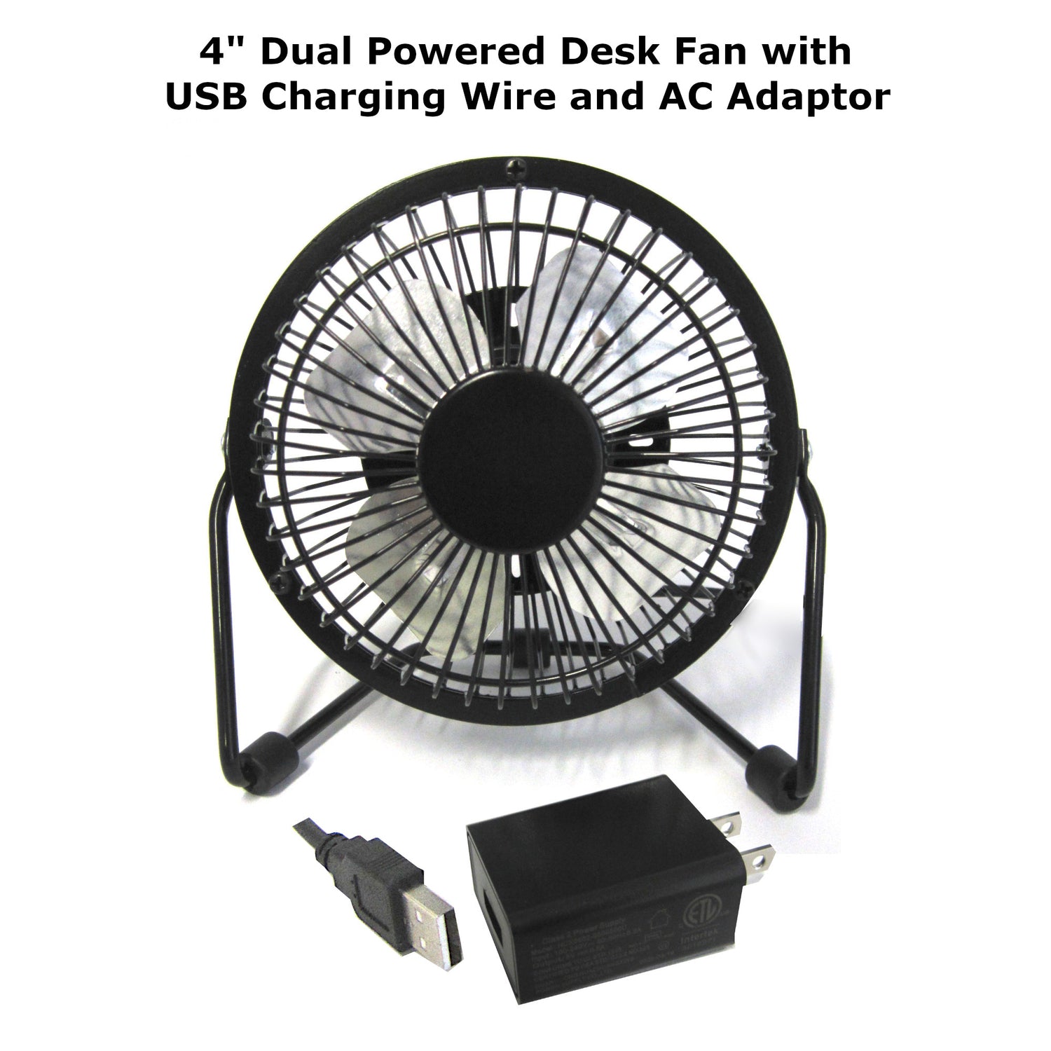 Optimus 4-In. Portable Personal Mini Fan, Single Speed, 37 CFM, 1 Blade, 360° Tilt, 2.5 Watts, USB/AC Powered, 48-In. USB Cable