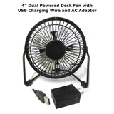 Optimus 4-In. Portable Personal Mini Fan, Single Speed, 37 CFM, 1 Blade, 360° Tilt, 2.5 Watts, USB/AC Powered, 48-In. USB Cable