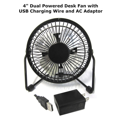 Optimus 4-In. Portable Personal Mini Fan, Single Speed, 37 CFM, 1 Blade, 360° Tilt, 2.5 Watts, USB/AC Powered, 48-In. USB Cable
