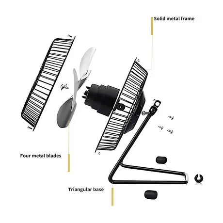 Optimus 4-In. Portable Personal Mini Fan, Single Speed, 37 CFM, 1 Blade, 360° Tilt, 2.5 Watts, USB/AC Powered, 48-In. USB Cable