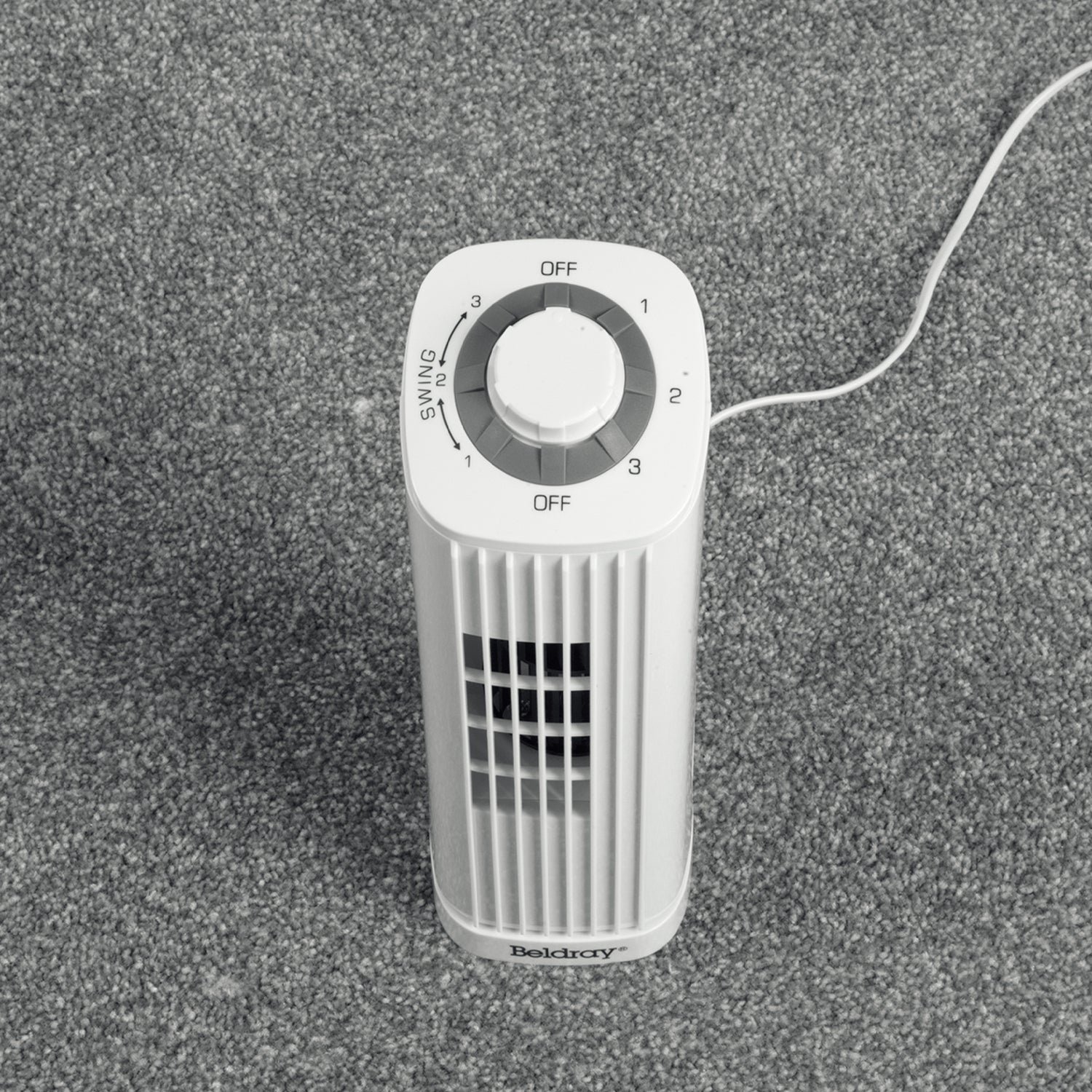 Optimus 14-In. Portable Oscillating Ultra-Slim Desktop Mini Tower Fan with 3 Speeds, 550 CFM, 70° Oscillation, 50 Watts, 72-In. Cord, White