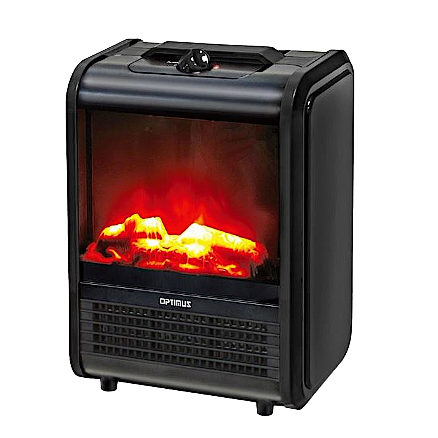 Optimus 1200-Watt-Max Mini Electric Flame-Effect Fireplace Heater, H-9300, Black