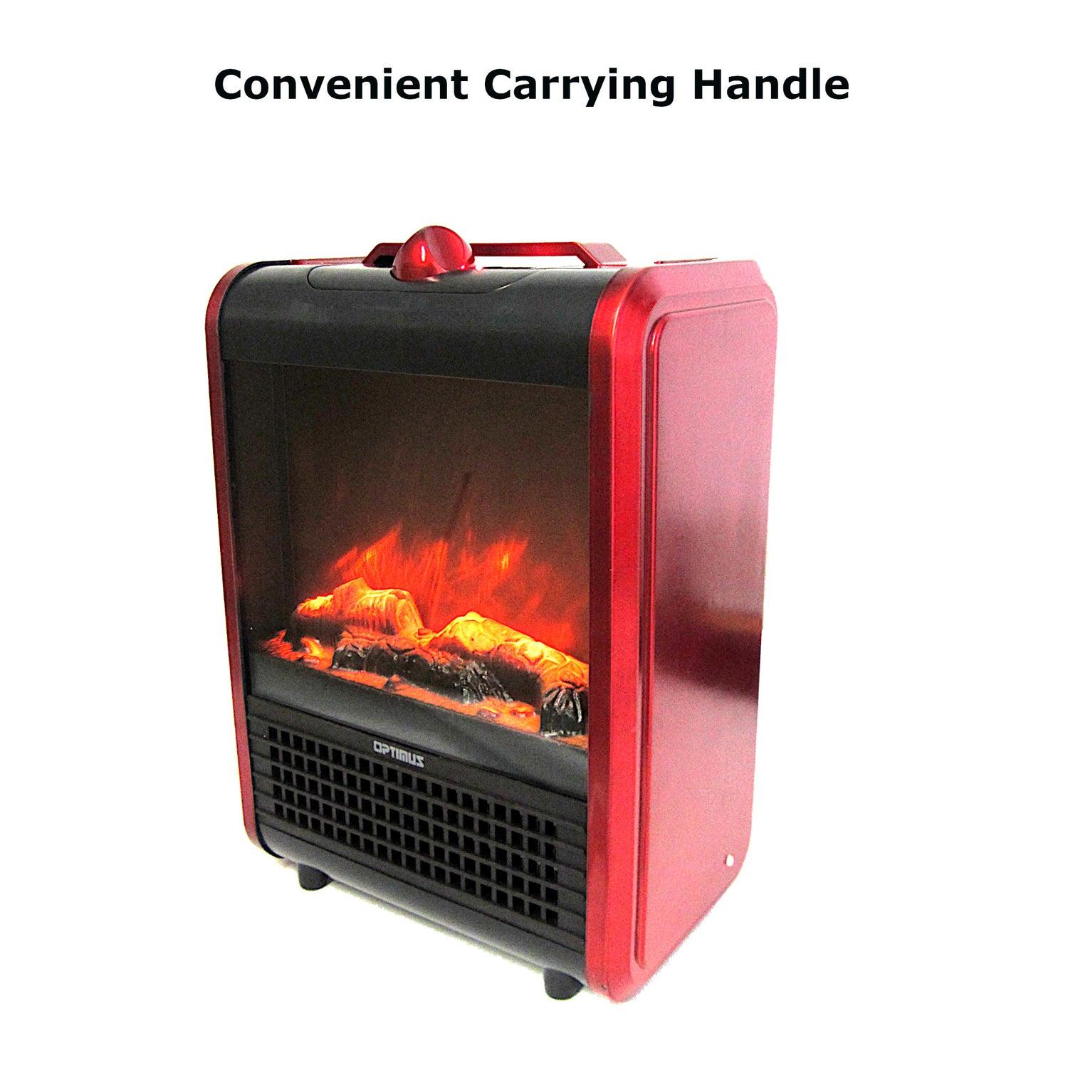 Optimus 1200-Watt-Max Mini Electric Flame-Effect Fireplace Heater, H-9300, Red