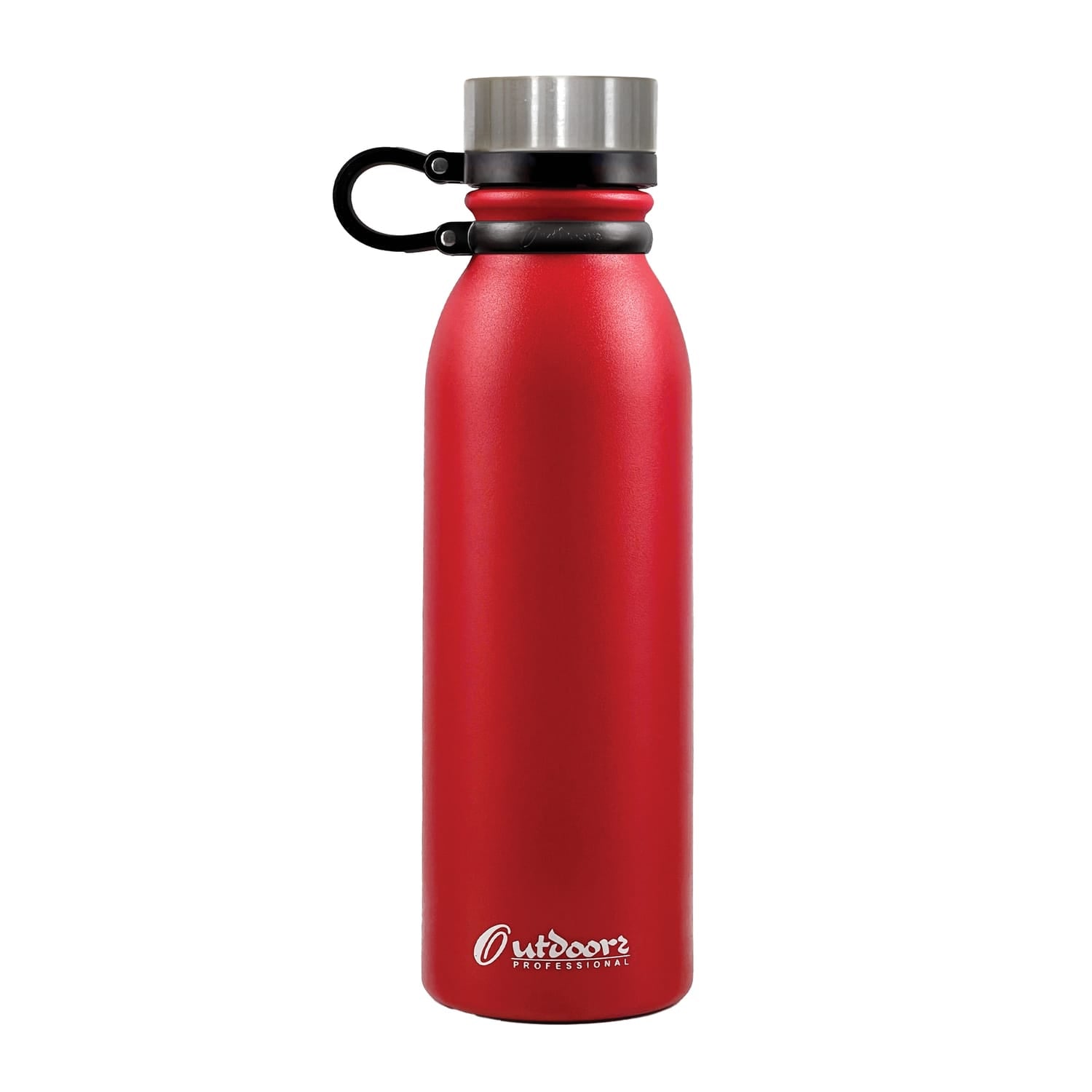 Outdoors Professional 20-Oz. Stainless Steel Double-Walled Vacuum-Insulated Travel Bottle with Leakproof Screw Cap, Red