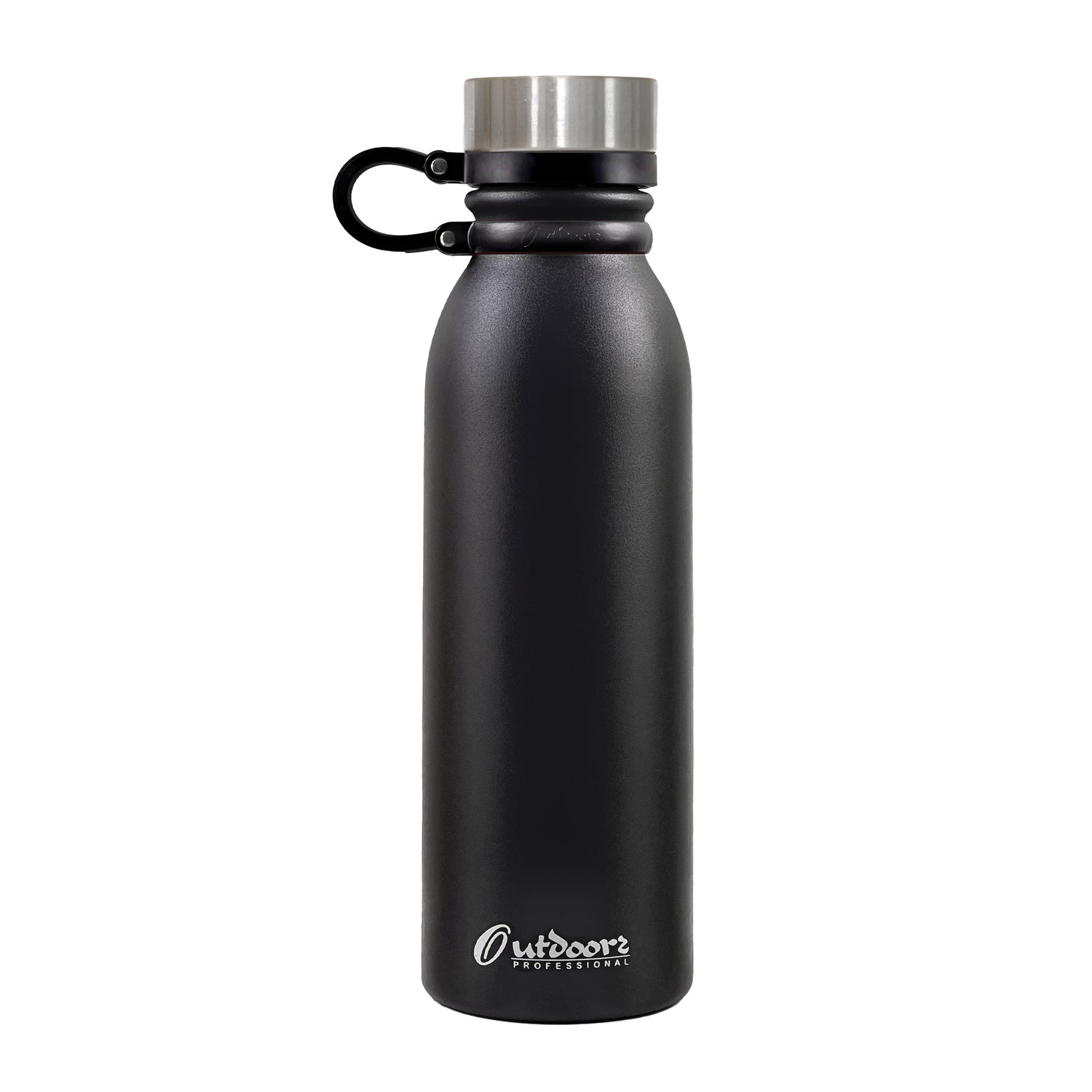 Outdoors Professional 20-Oz. Stainless Steel Double-Walled Vacuum-Insulated Travel Bottle with Leakproof Screw Cap, Black