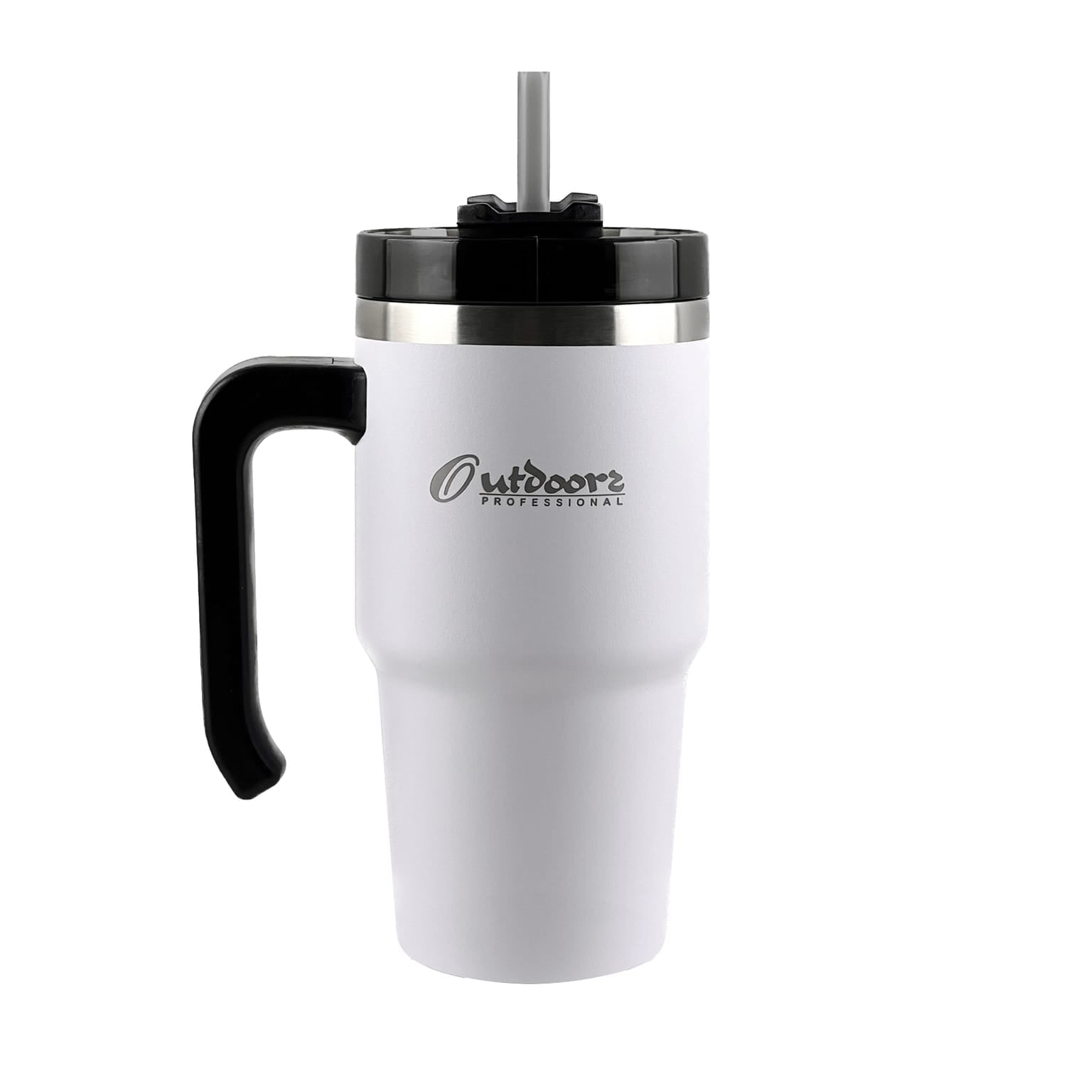 Outdoors Professional 20-Oz. Stainless Steel Double-Walled Insulated Tumbler with Straw, White