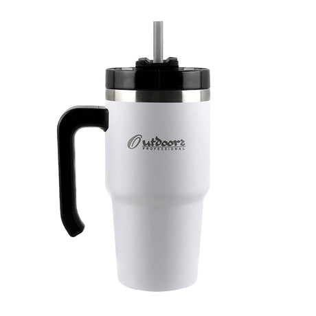 Outdoors Professional 20-Oz. Stainless Steel Double-Walled Insulated Tumbler with Straw, White