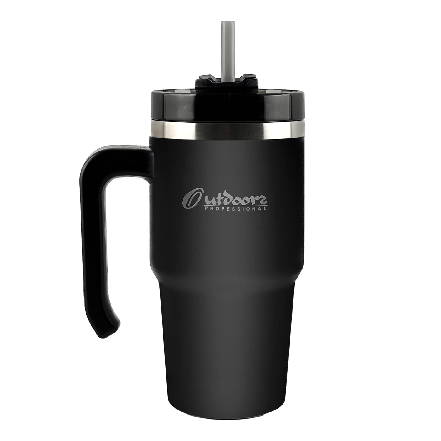 Outdoors Professional 20-Oz. Stainless Steel Double-Walled Insulated Tumbler with Straw, Black