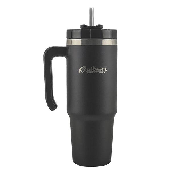 Outdoors Professional 30-Oz. Stainless Steel Double-Walled Insulated Tumbler with Straw, Black