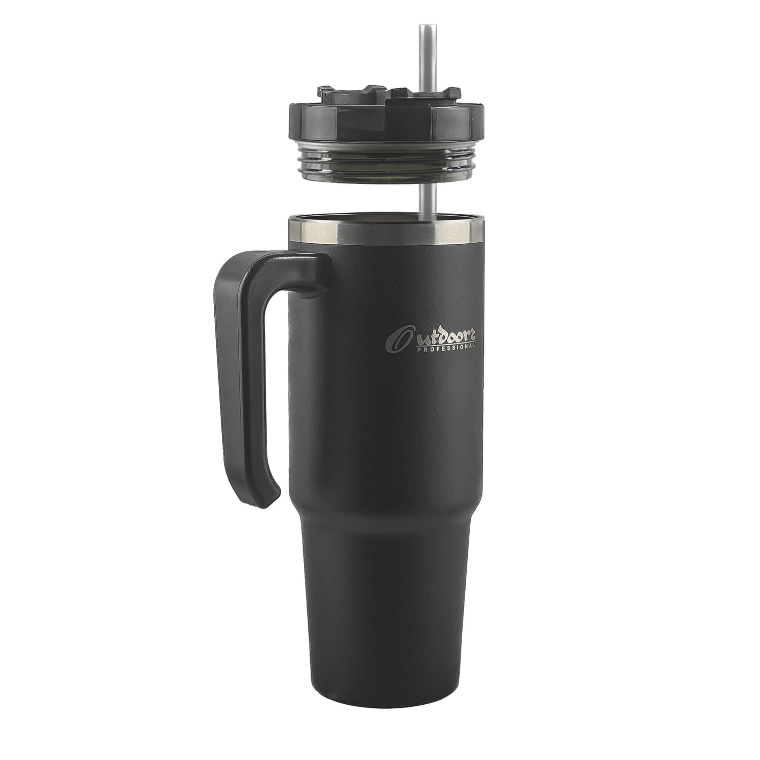 Outdoors Professional 30-Oz. Stainless Steel Double-Walled Insulated Tumbler with Straw, Black