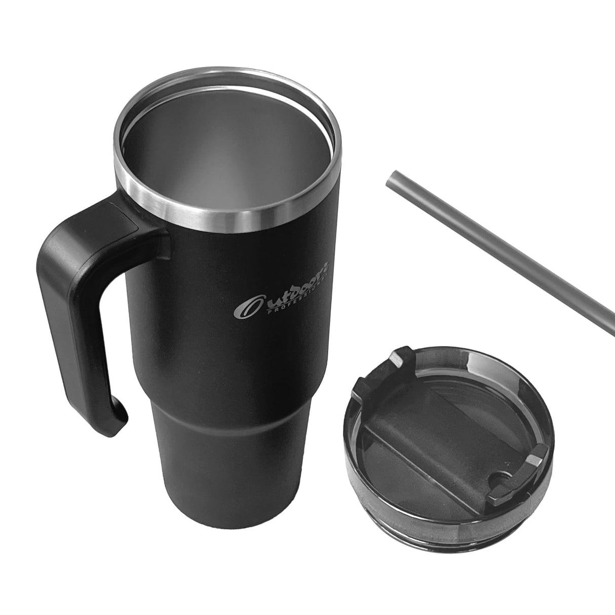 Outdoors Professional 30-Oz. Stainless Steel Double-Walled Insulated Tumbler with Straw, Black