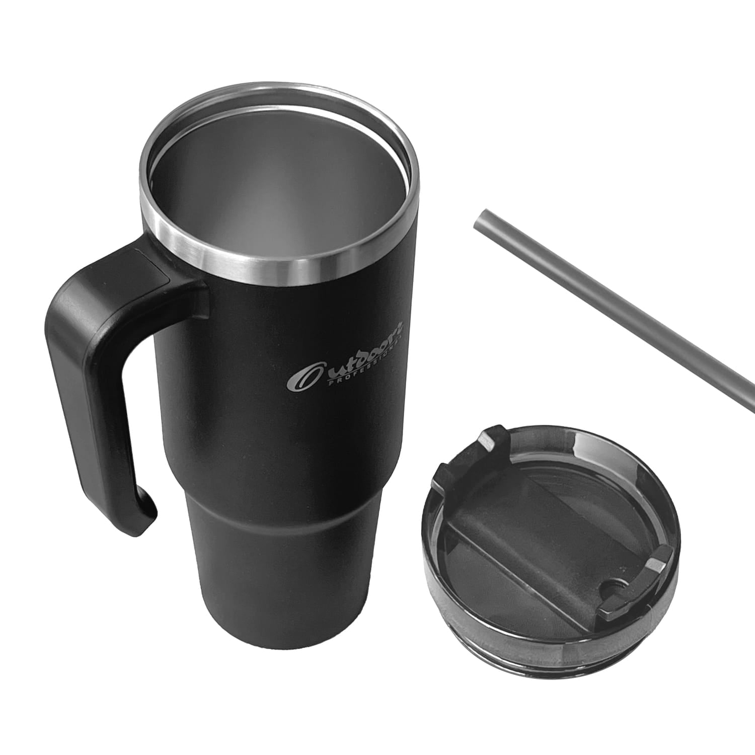 Outdoors Professional 30-Oz. Stainless Steel Double-Walled Insulated Tumbler with Straw, Black