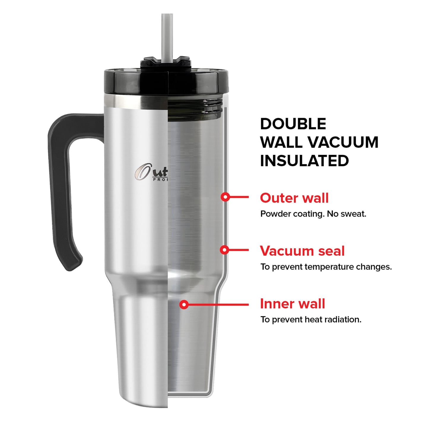 Outdoors Professional 30-Oz. Stainless Steel Double-Walled Insulated Tumbler with Straw, Stainless Steel