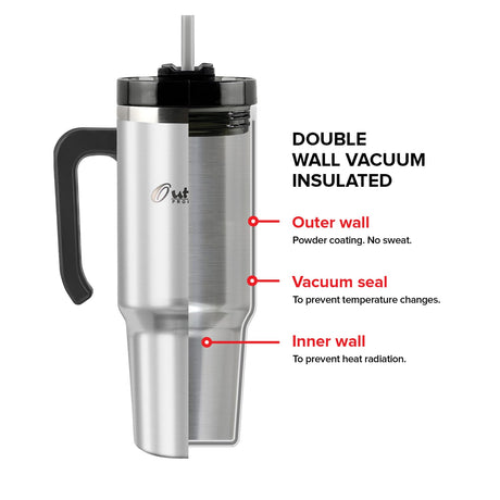 Outdoors Professional 30-Oz. Stainless Steel Double-Walled Insulated Tumbler with Straw, Stainless Steel