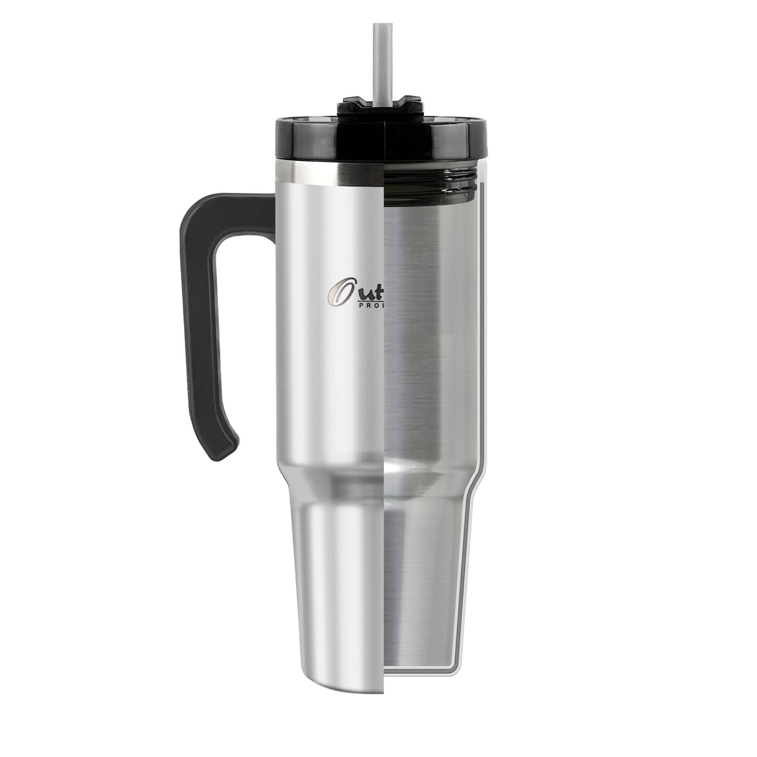 Outdoors Professional 30-Oz. Stainless Steel Double-Walled Insulated Tumbler with Straw, Stainless Steel