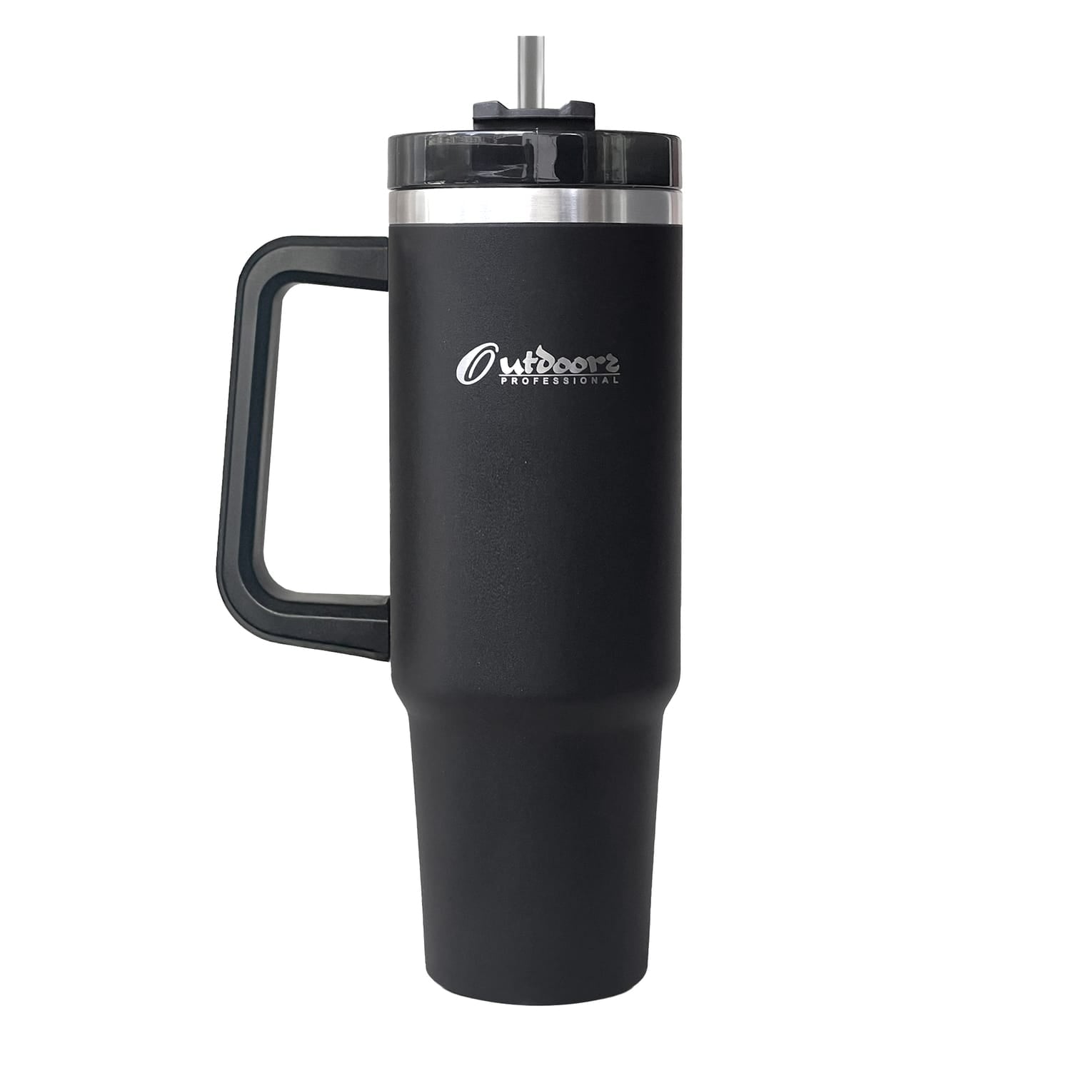 Outdoors Professional 40-Oz. Stainless Steel Double-Walled Insulated Tumbler with Straw, Black