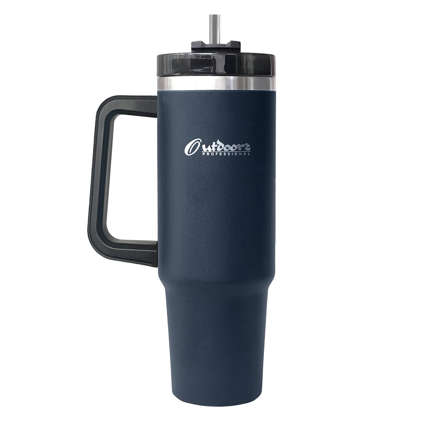 Outdoors Professional 40-Oz. Stainless Steel Double-Walled Insulated Tumbler with Straw, Navy Blue
