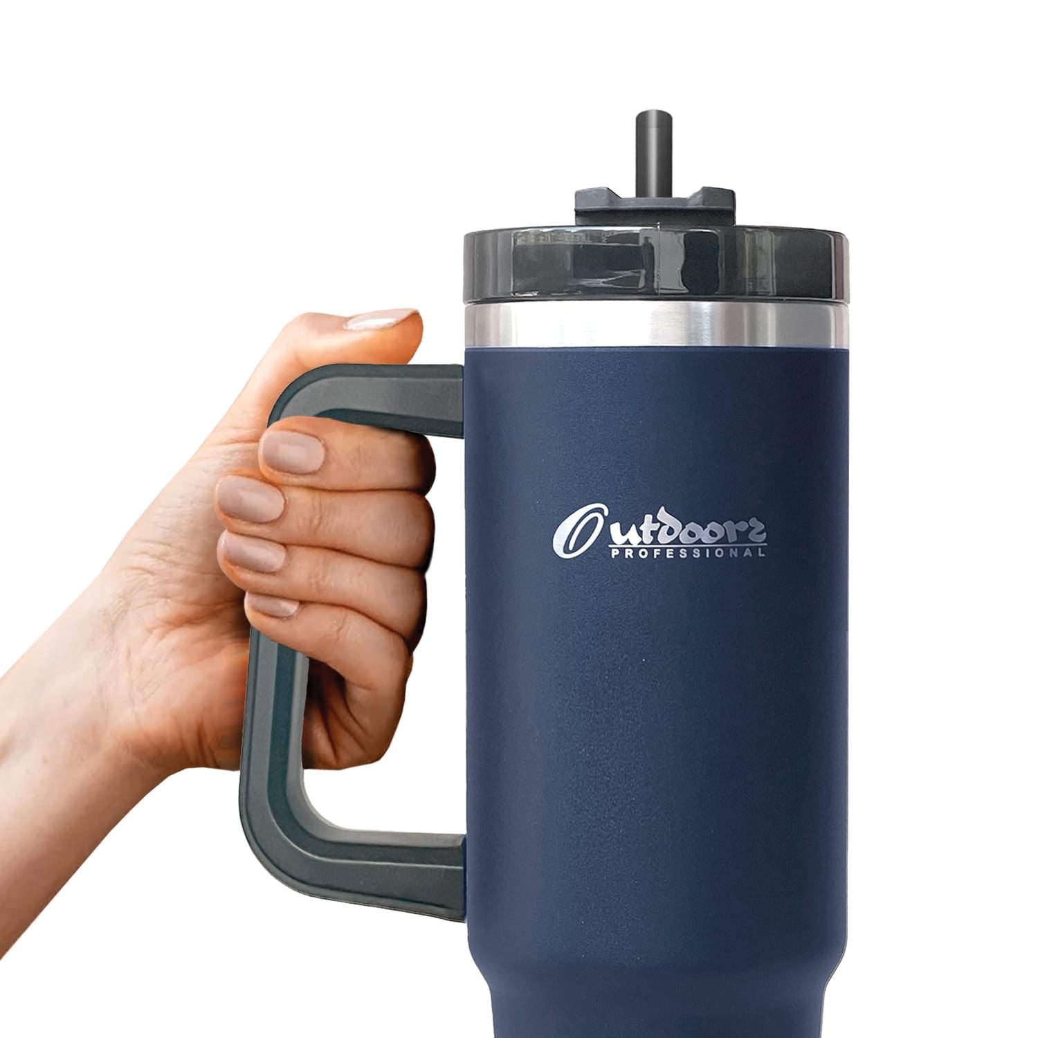 Outdoors Professional 40-Oz. Stainless Steel Double-Walled Insulated Tumbler with Straw, Navy Blue