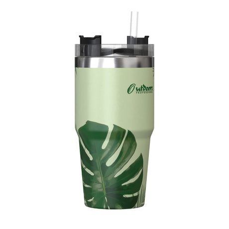 Outdoors Professional 20-Oz. Stainless Steel Double-Walled Insulated Tumbler with Straw, Tropical Green