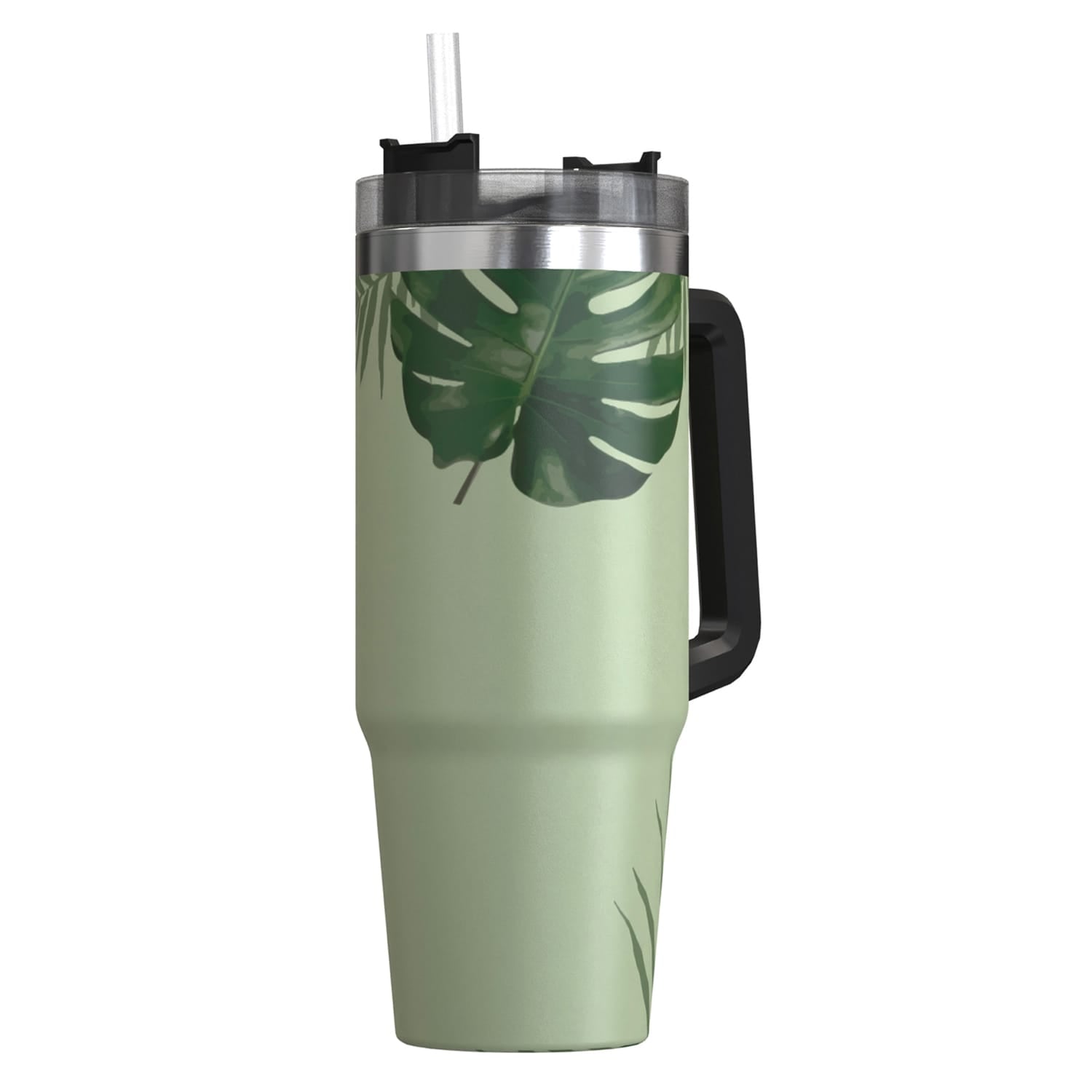 Outdoors Professional 30-Oz. Stainless Steel Double-Walled Insulated Tumbler with Straw, Tropical Green