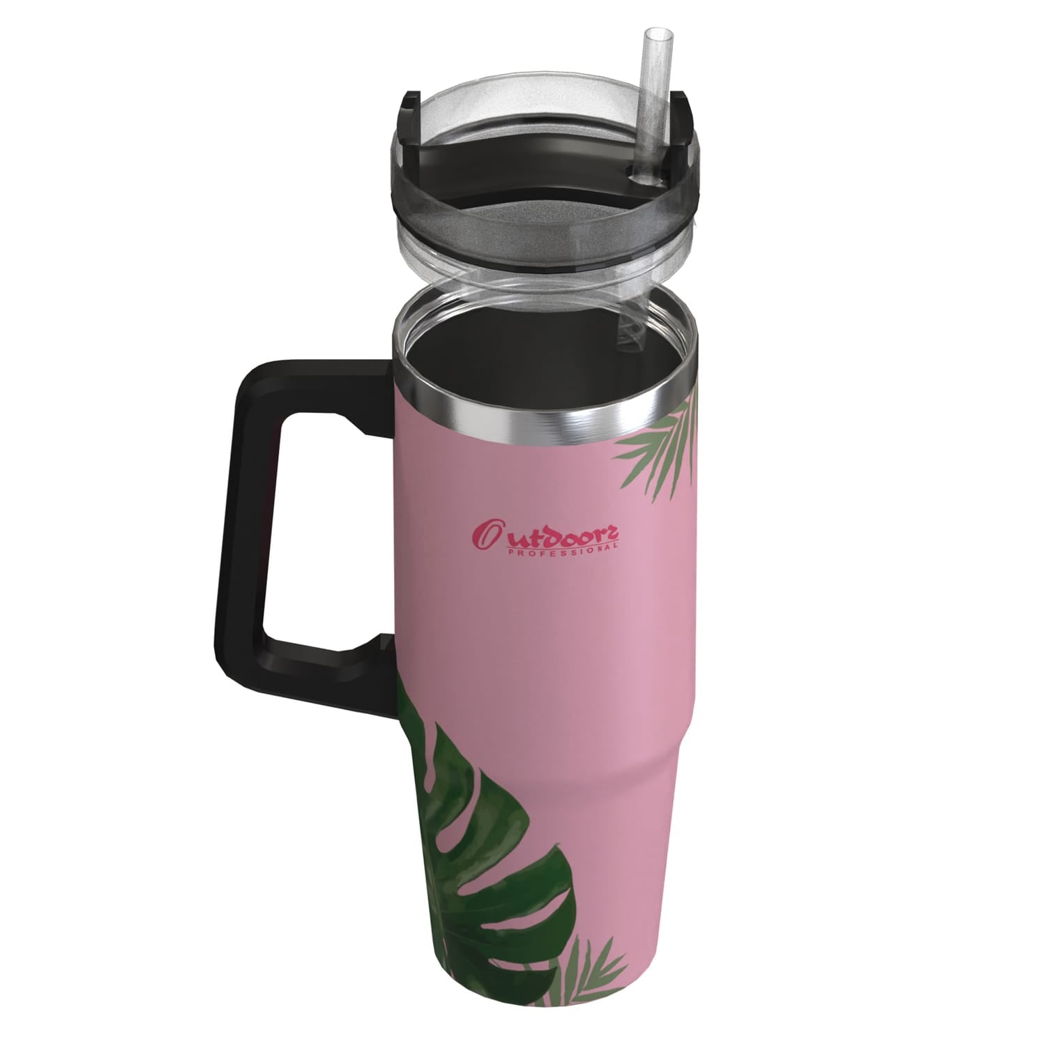 Outdoors Professional 30-Oz. Stainless Steel Double-Walled Insulated Tumbler with Straw, Tropical Pink