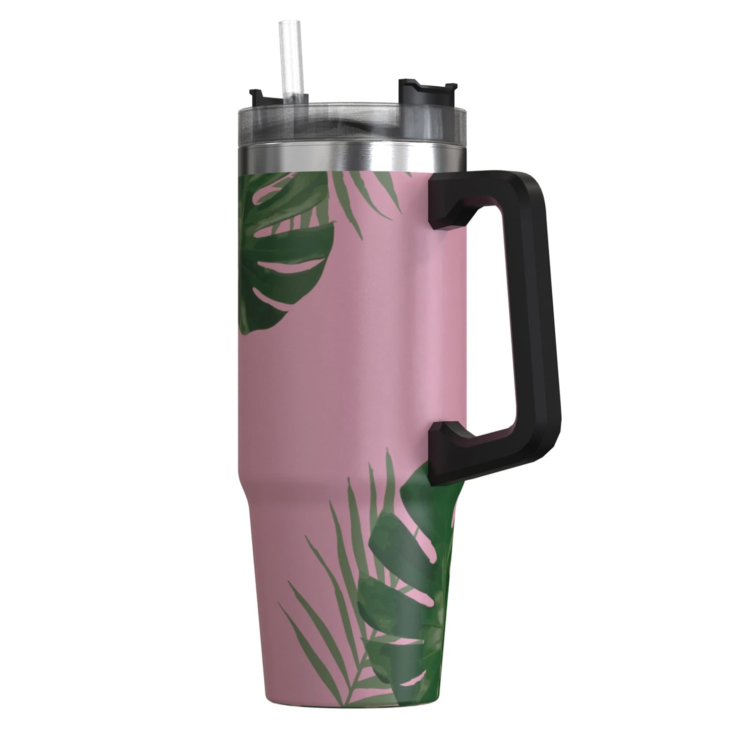 Outdoors Professional 30-Oz. Stainless Steel Double-Walled Insulated Tumbler with Straw, Tropical Pink