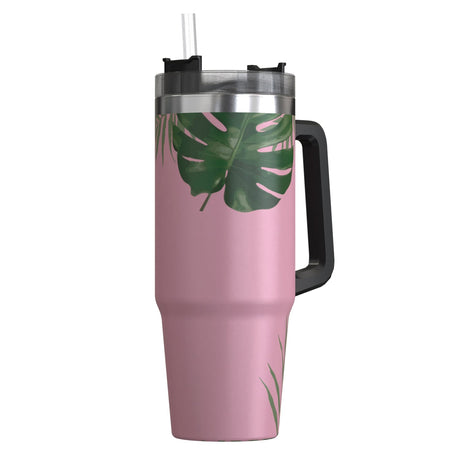 Outdoors Professional 30-Oz. Stainless Steel Double-Walled Insulated Tumbler with Straw, Tropical Pink